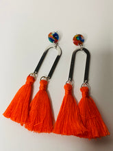 Load image into Gallery viewer, Orange Tassel Earrings with 2 Tassels
