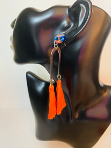 Orange Tassel Earrings with 2 Tassels