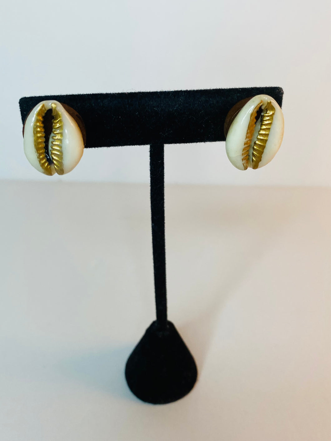 Cowrie Shell and Wood Stud Earring