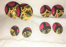 Load image into Gallery viewer, Red Yellow and Black Button Earrings
