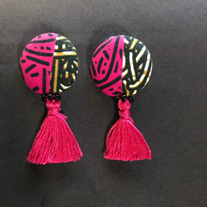 Wild Fuchsia (Tassel Button Earrings)