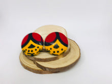 Load image into Gallery viewer, Red Yellow and Black Button Earrings
