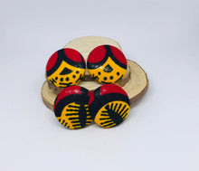 Load image into Gallery viewer, Red Yellow and Black Button Earrings
