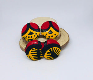 Red Yellow and Black Button Earrings