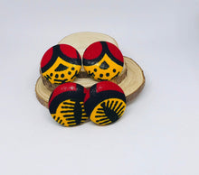 Load image into Gallery viewer, Red Yellow and Black Button Earrings
