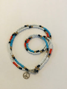 Multicolored , Beaded Necklace/Bracelet - with Peace sign embellishment