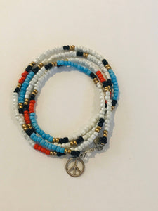 Multicolored , Beaded Necklace/Bracelet - with Peace sign embellishment