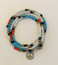 Load image into Gallery viewer, Multicolored , Beaded Necklace/Bracelet - with Peace sign embellishment
