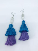 Load image into Gallery viewer, Blue and Lilac Tassel Dangle Earring
