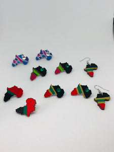 Hand Painted Wooden Africa Stud Earrings - Small